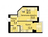 1-к квартира 36,4 м2 в ЖК Львовский Маеток с.Софиевская Борщаговка